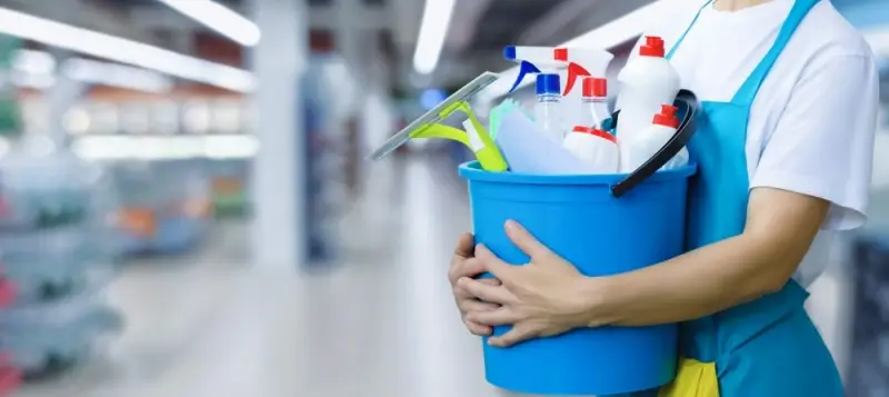 Operator care efectueaza curatare profesionala mocheta in spatiu comercial